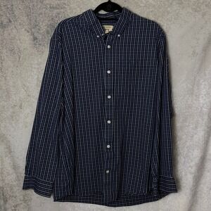 Duluth Trading Co Wrinklefighter Shirt Men's XL Trim Fit Navy Check Button Down